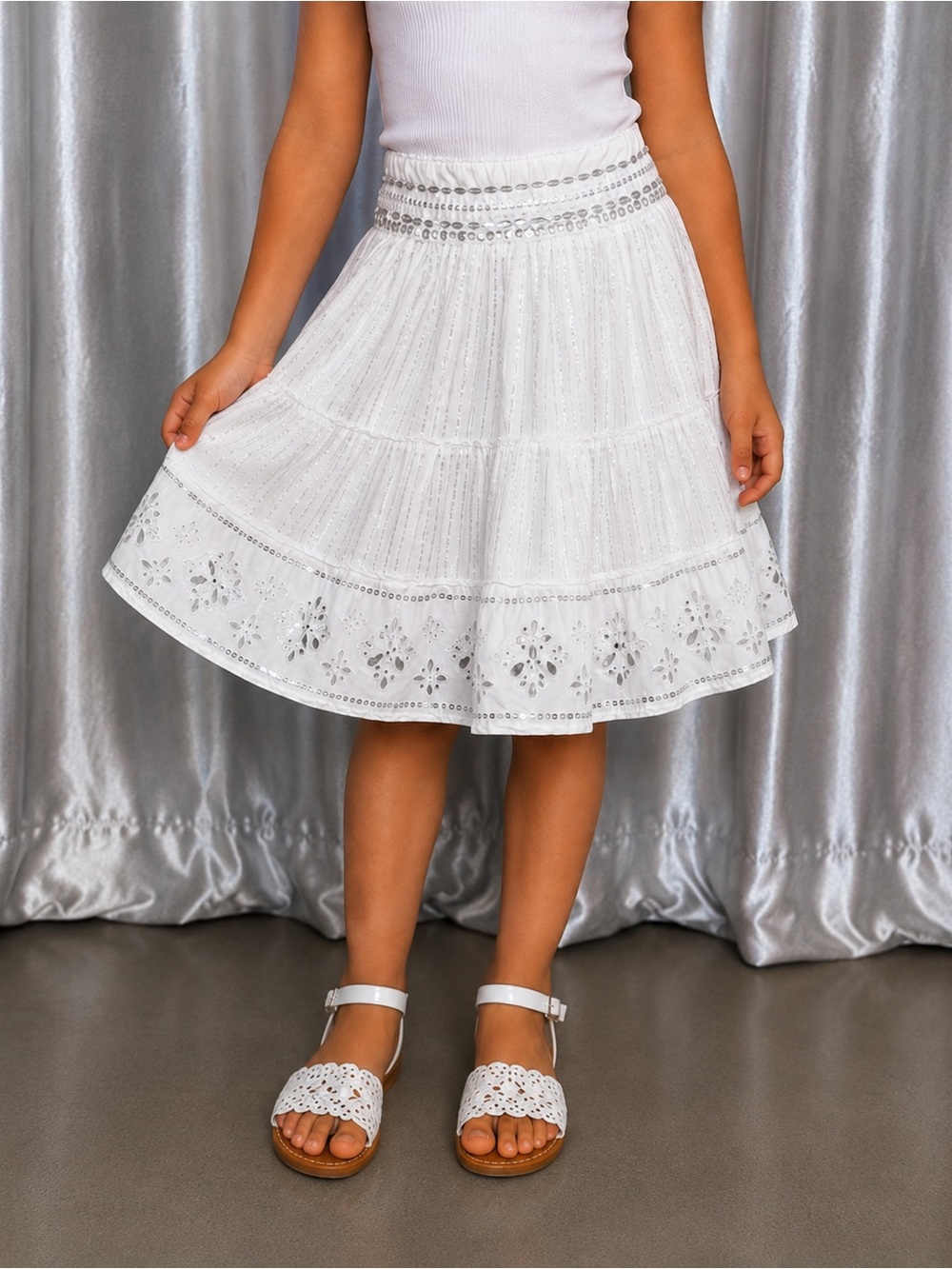 Y2K Justice White Eyelet Tiered Mini Skirt Size 7